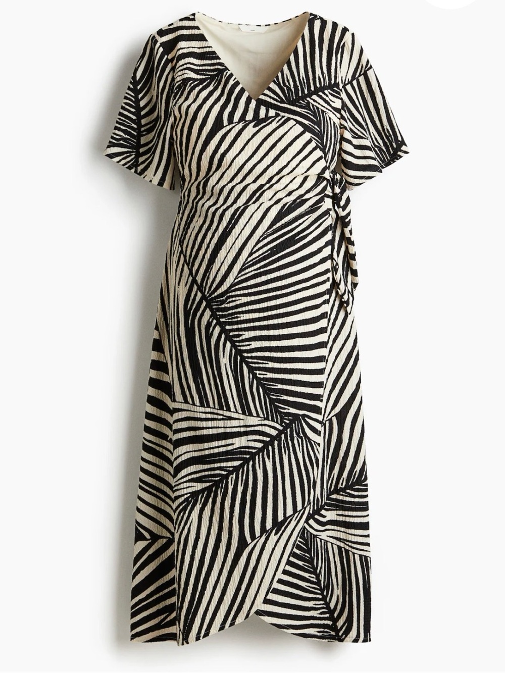 Black and Cream Wrap Midi Dress